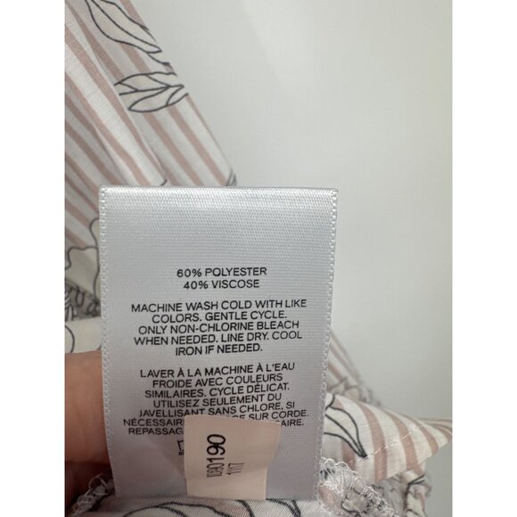 Express The City Shirt Pink White Floral Striped roll tab Long Sleeve size large - Picture 5 of 8